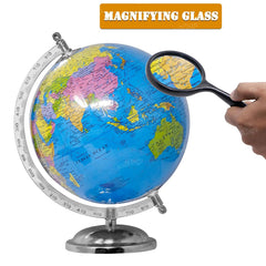 Globe For Kids, Stem Steam Educational World Globe With Magnifying Glass For Kids, Office, Students - 8 Inch (Blue) Political Globe, Pack Of 1