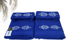 Comfigifts 100% Cotton 2 Bath & 2 Hand Towels 1400 Gsm | Soft, Absorbent, Lightweight Towels With Computerized Embroidery (Royal Blue D1)