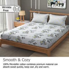 Bedsheet For Double Bed Queen Size With 2 Pillow Cover - 100 X 100 Inches, Grey & Black | Perfect For Gifting On Weddings Bedsheet