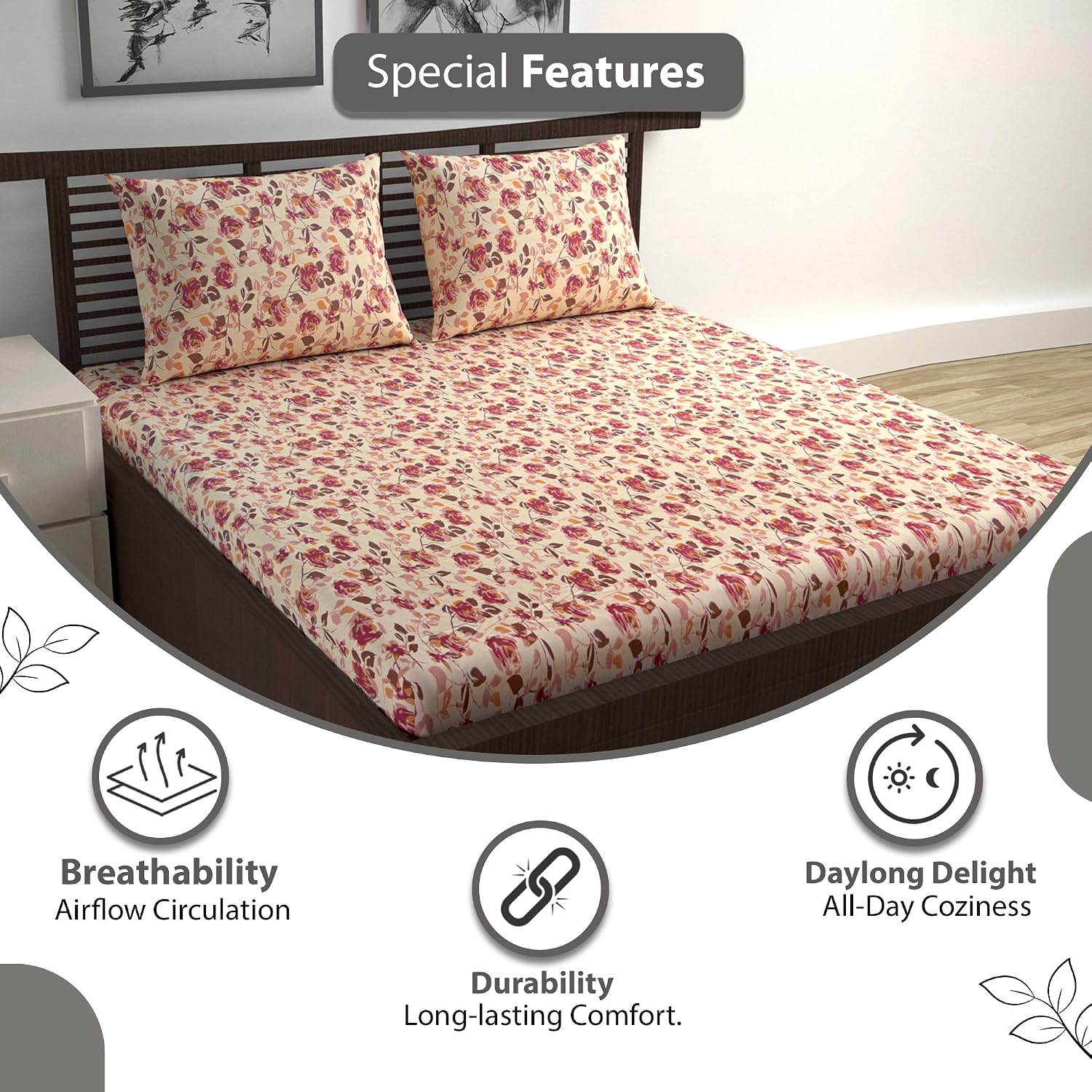 Cotton Double Bedsheet With 2 Pillow Covers - 87 X 100 Inches, Multicolor | Smooth & Comfortable For Daily Use - All Weather Coziness & Bedroom Style