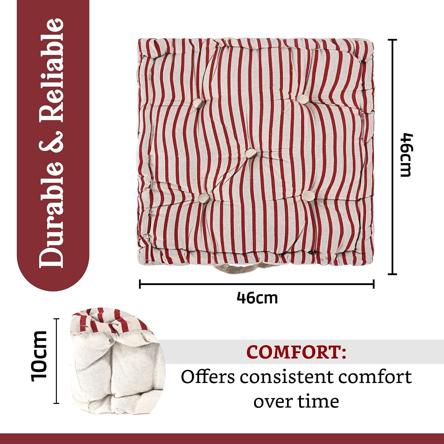 Cotton Chair Cushions Pillow For Sitting, Back Rest, Lining Print - Maroon | Chair Pad For Office Work & Posture Support | Furniture Cushion, Lightweight & Portable, Long Lasting - Pack Of 3