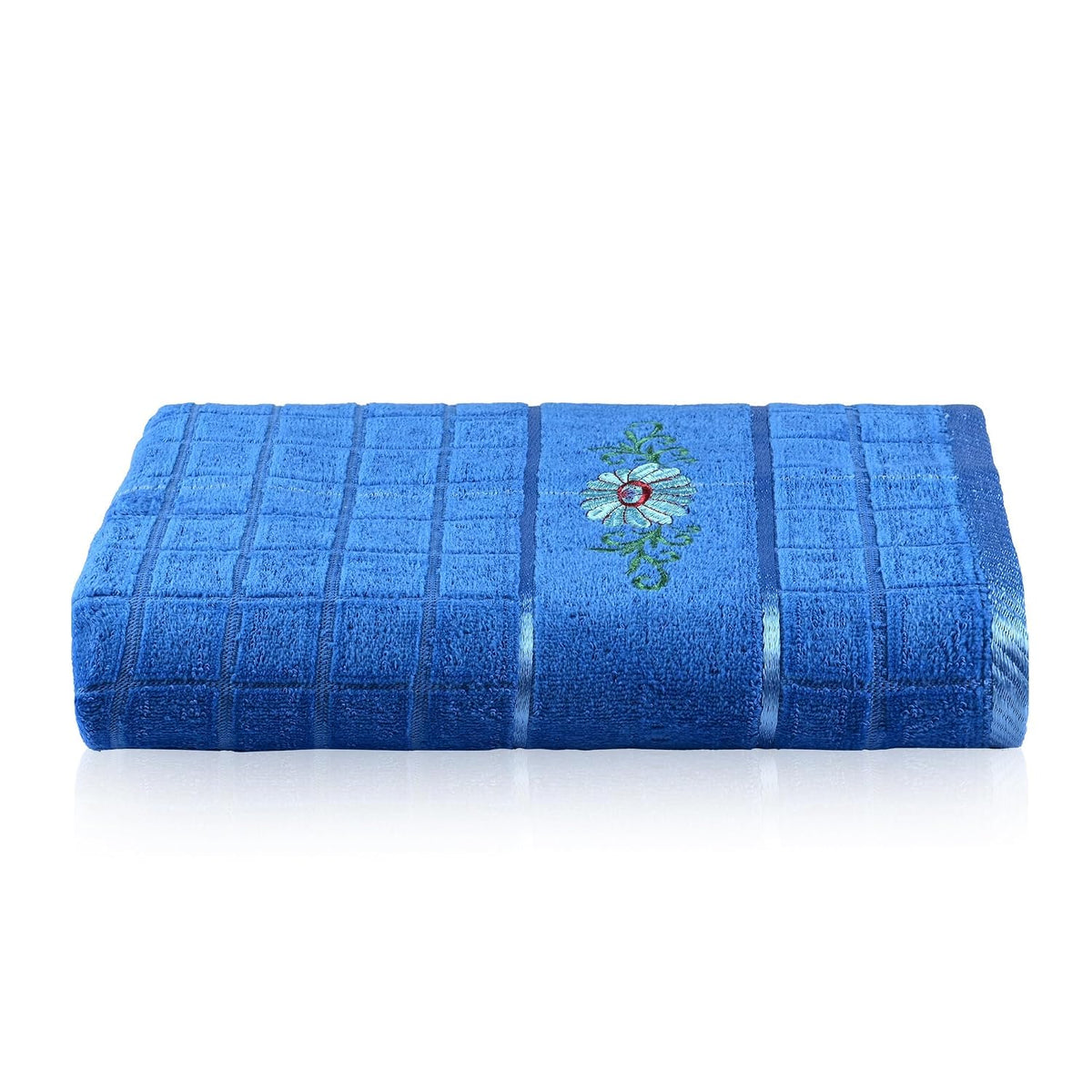 Kuber Industries Cotton Bath Towel 500 Gsm | Workout Gym Napkins Bath Towel For Men & Woman Embroidery Silky Velvet Towel -Blue (Pack Of 1)