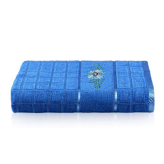 Kuber Industries Cotton Bath Towel 500 Gsm | Workout Gym Napkins Bath Towel For Men & Woman Embroidery Silky Velvet Towel -Blue (Pack Of 1)