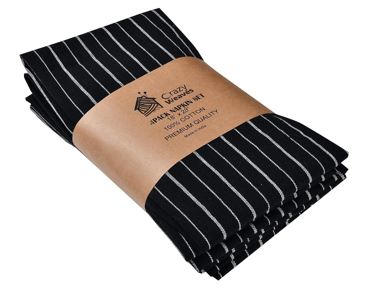 Crazyweaves Crazy Weaves Cotton Hand Towel 400 Gsm | Lunch Box Towels Daily Use 100% Pure Cotton Towel | Pack Of 4 (Black Mix Stripe)