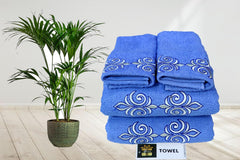 Comfigifts 100% Cotton 2 Bath & 2 Hand Towels 1400 Gsm | Soft, Absorbent, Lightweight Towels With Computerized Embroidery (Light Blue D1)