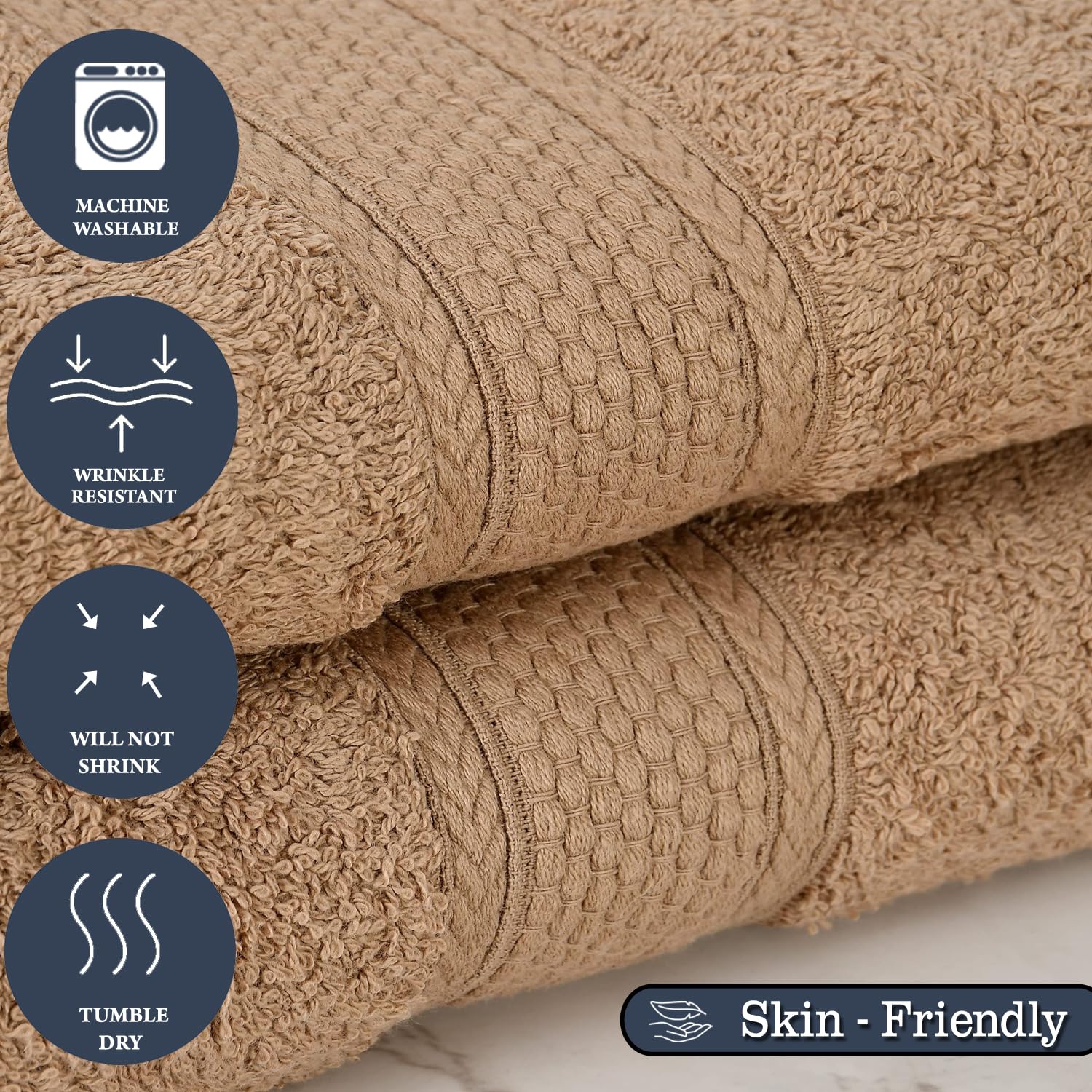 Fresh From Loom Luxury Edition Egyptian 100% Pure Cotton Bath Towel 2400 Gsm | High Water Heavy Soft Dual Stitched Bath Towel (British Tan) - 4 Pcs
