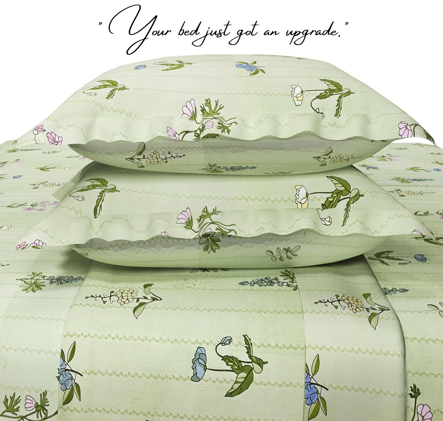 Super King Size Bedsheets With 2 Large Pillow Covers - 108 X 108 Inches, Light Green | Luxury Soft Brushed Glace Cotton - Long Lasting & Wrinkle Free | 3 Pcs Set