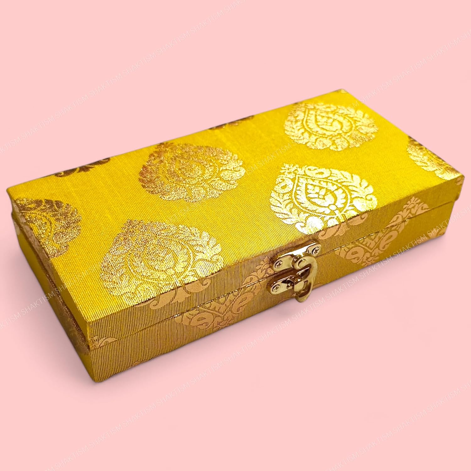 Decorative & Attractive Box Cash Box, Shagun Box, Jewellery Box, Money Box Envelop Wedding, Gift Box, Bangel Box Pann Patta Design, Pack Of 1, Colour - Yellow