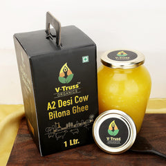 Premium A2 Pure Desi Cow Bilona Ghee By V - Truss Organics | Traditional Vedic Bilona Method Healthy Desi Cow Ghee Perfect For Boost Immunity | (1 Litre) 33.8 Ounce | Jar Pack