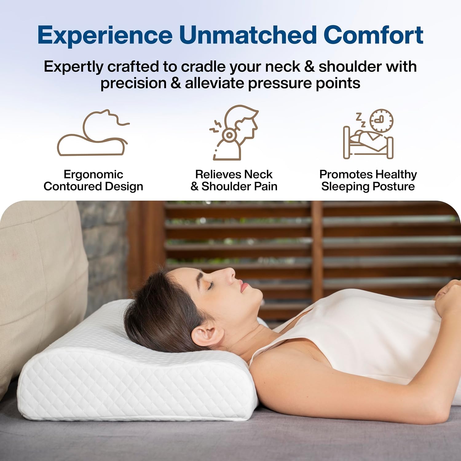 Cervical Pillow For Neck Pain, Cool Gel Memory Foam Pillow - 18 X 11 X 3.5 Inch | Orthopedic Neck Support Pillow For Sleeping, Neck & Shoulder Pain, Standard Size, White Jacquard - Pack Of 1
