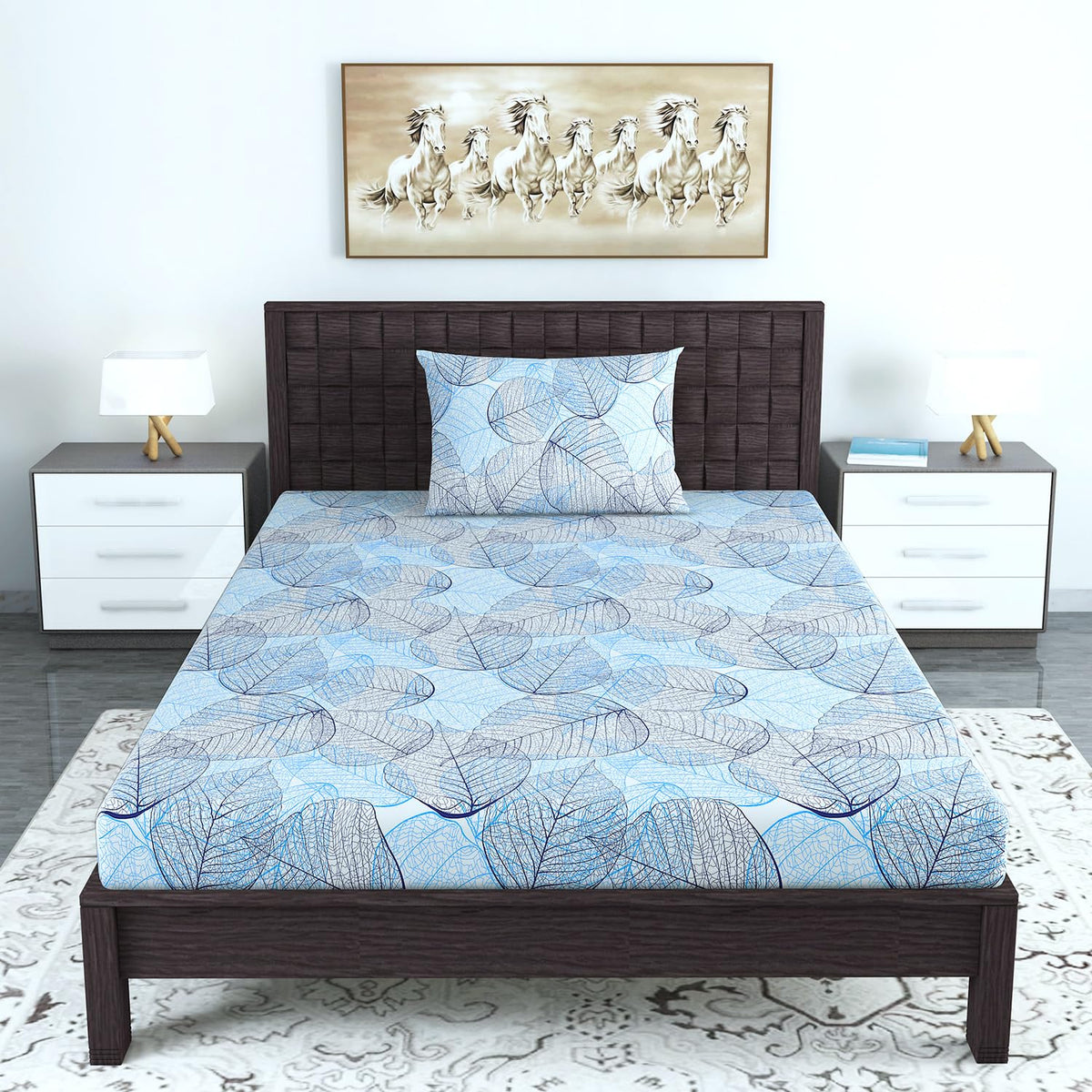 100% Cotton Single Bedsheet With 1 Matching Pillow Covers - 57 X 87 Inches, Sky Blue | All Weather Comfort & Bedroom - Softness & Natural Breathability