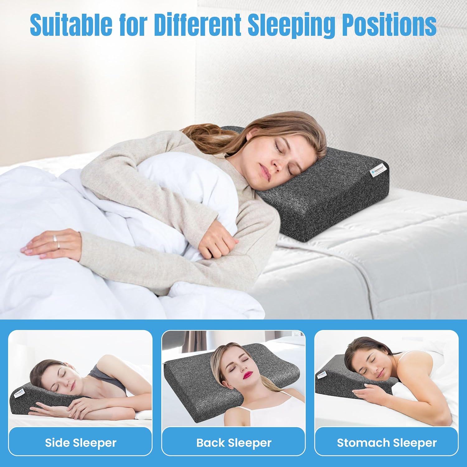 Contour Cervical Memory Foam Pillow, Orthopedic Pillow For Pain Relief, Grey - 12 X 20 Inch | Pillow For Neck & Shoulder Pain | Cervical Pillow For Neck Pain & Spinal Alignment - Pack Of 2