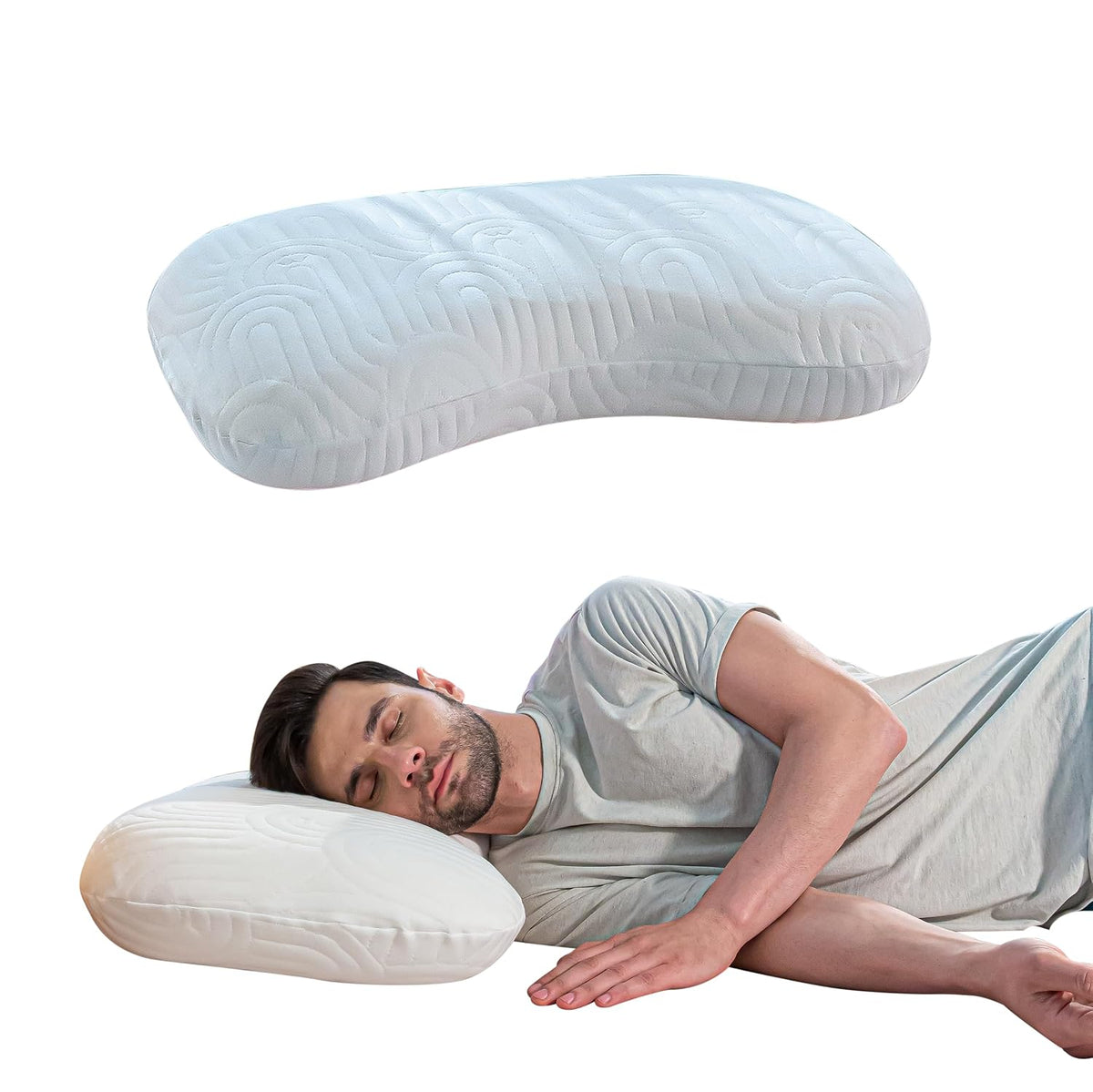 Memory Foam Pillow, Orthopedic Bed Pillow For Sleeping, For Pain Relief, White - 24 L X 17 W X 4.5 H Inch | Multi Position Sleepers, Special Curve, Washable Zippered Pillow Cover