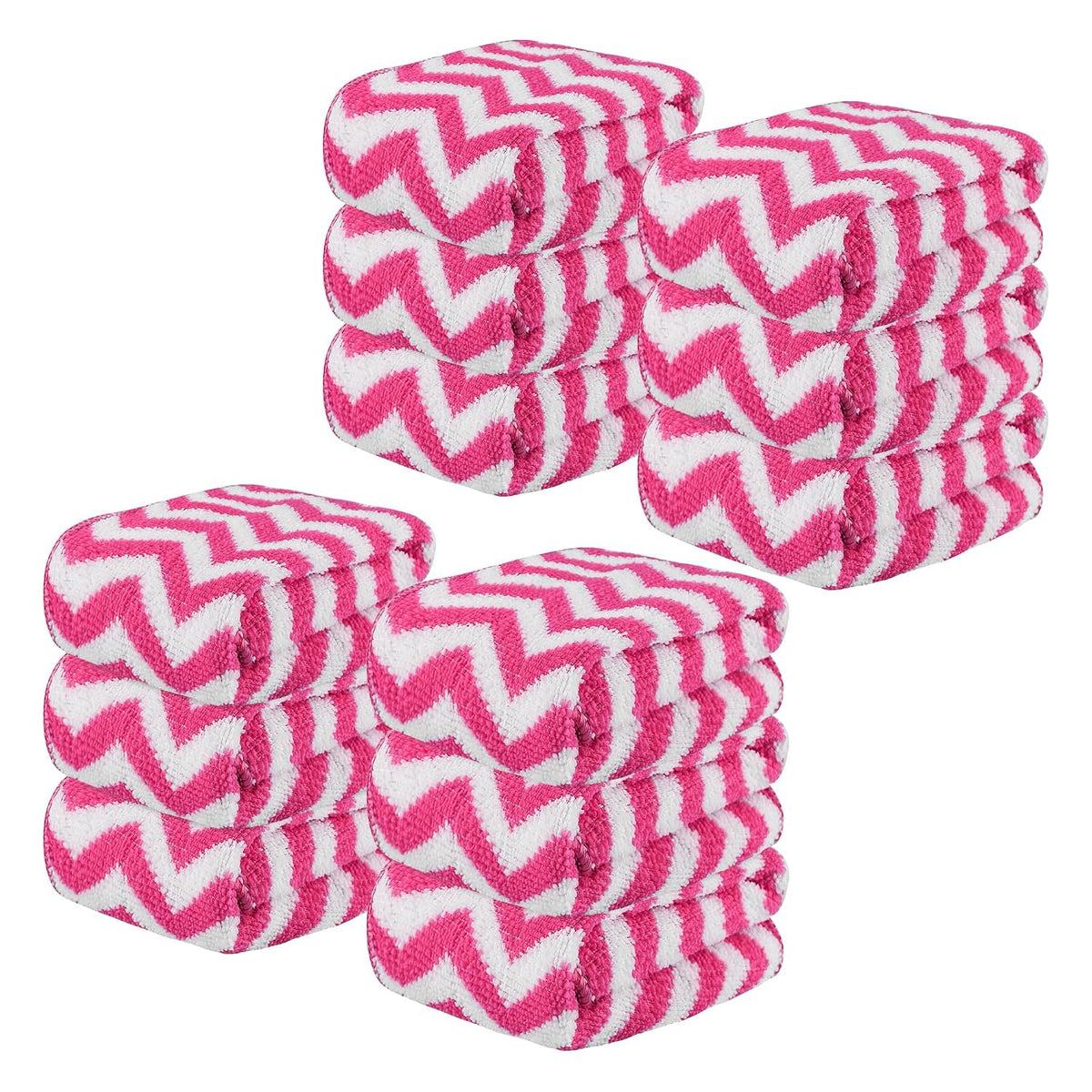 Kuber Industries Super Absorbent & Reusable Microfibre Face Towel 1300 Gsm (Zig Zag Pink) - Pack Of 12