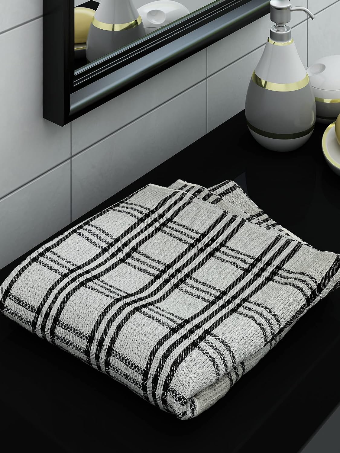 Athom Living Premium Cotton Light Weight Quick-Dry High Absorbent Cotton Bath Towel 250 Gsm, (Grey Stripes)