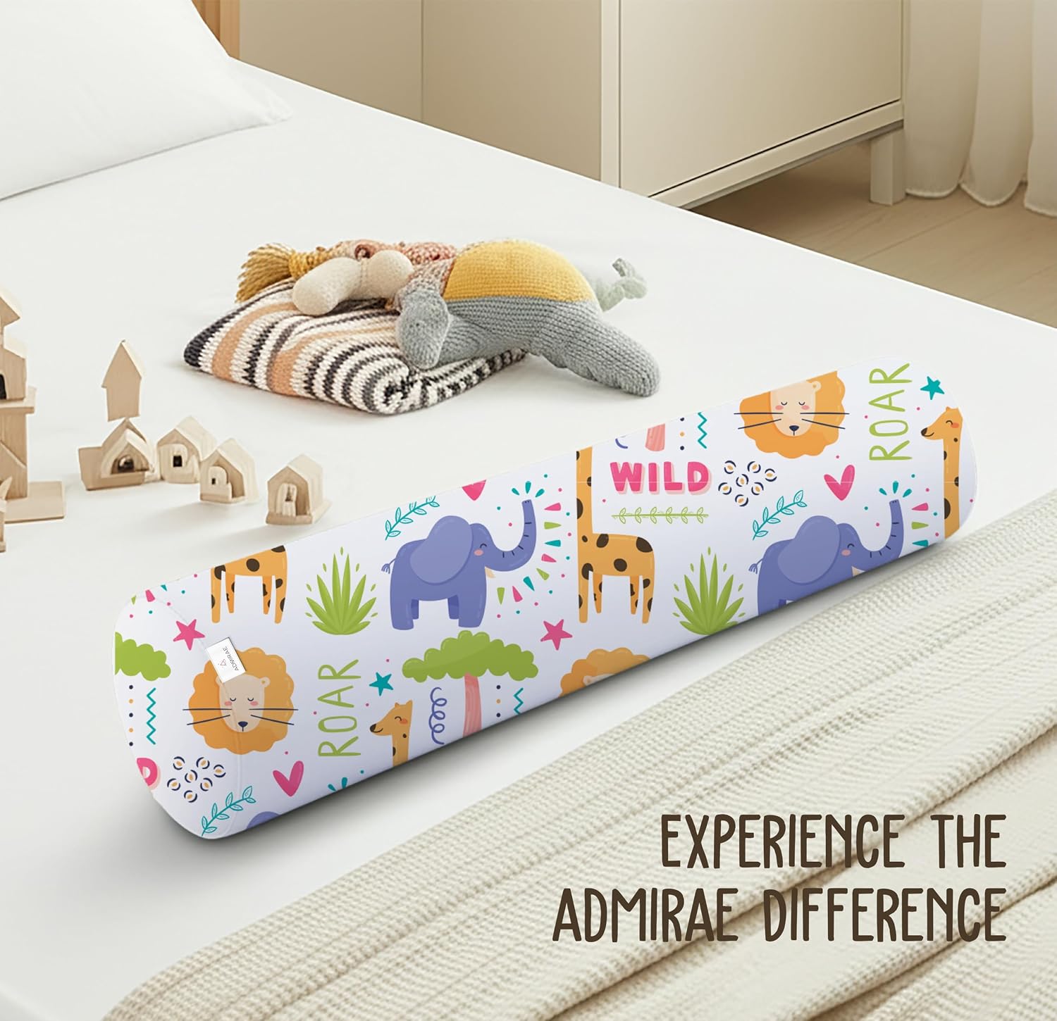 Premium Memory Foam Bolster Pillow, Animal Print, White Pillow - 24 X 6 Inch | Removable & Washable Cover, Hypoallergenic & Safe, Lightweight | Soft & Breathable Fabric Pillow