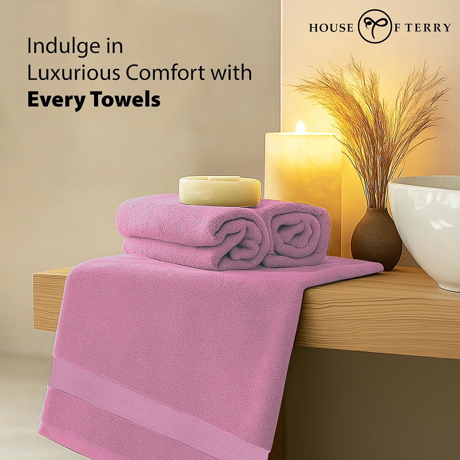 House Of Terry 100% Cotton Bath Towel 1000 Gsm | Quick Dry, Soft & Absorbent, Fade-Resistant, Skin-Friendly Large Size Towel (Baby Pink & Paradise Pink) - Pack Of 2
