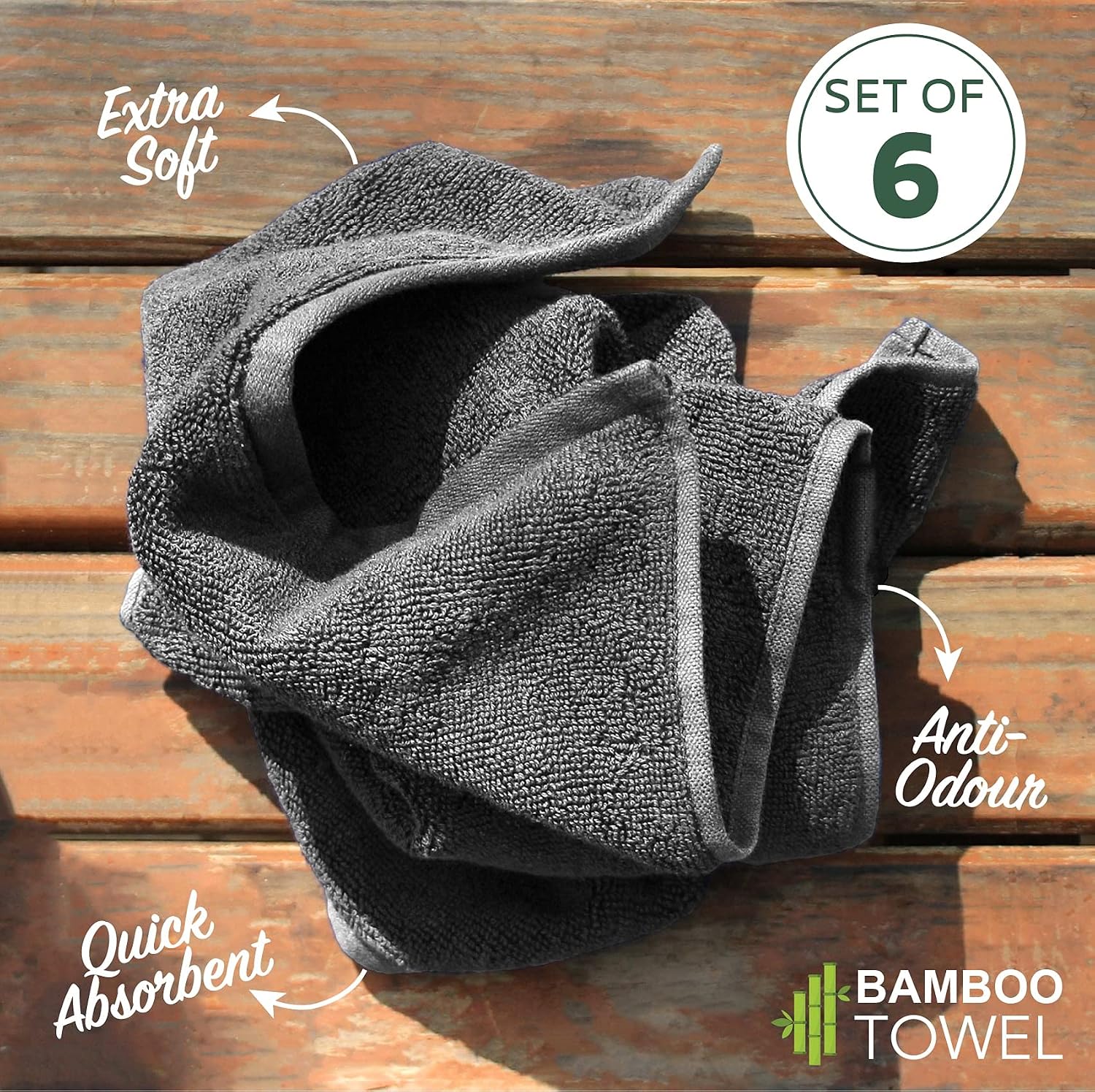 Heelium Bamboo Bath Towel Soft Super Absorbent 600 Gsm - Pack Of 6 (Grey)