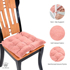 Square Chair Pads Cushion, For Comfortable Sitting, Peach Color - 40 X 40 Cm | Seat Cushions With Ties For Sitting, Pooja, Dining & Office Table | Furniture Cushion, Washable - Pack Of 2