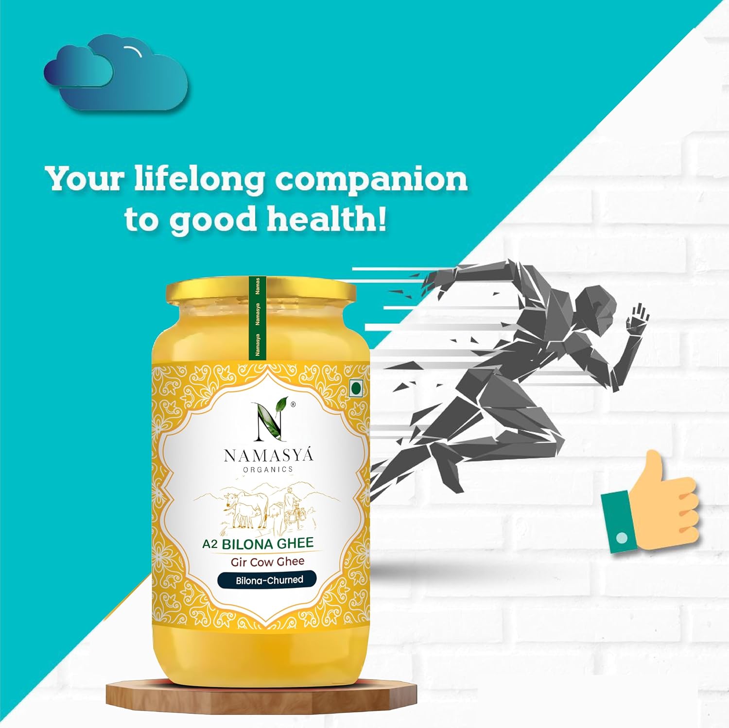 Pure Premium A2 Bilona Gir Cow Ghee By Namasya Organics | Rich In Nutrients Flavor Healthy Desi Ghee Perfect For Daal & Rotis | (1 Litr) 33.8 Ounce | Jar Pack