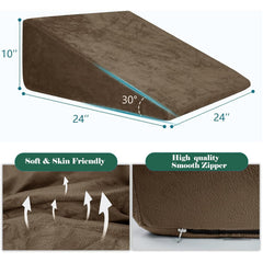 Wedge Pillow, Back Support Pillow For Neck Pain, Medium Firm, Brown Color | Pillow For Headaches, Reflux, Shoulders, Back Pain & High Resilience, Velvet Fabric, Adjustable Pillow - Pack Of 1
