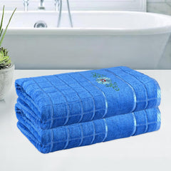 Kuber Industries Rectangle Super Absorbent Bath Towel 1000 Gsm | Soft & Comfortable Swimming & Bathing Towels | Gold Flower (Blue)- Pack Of 2