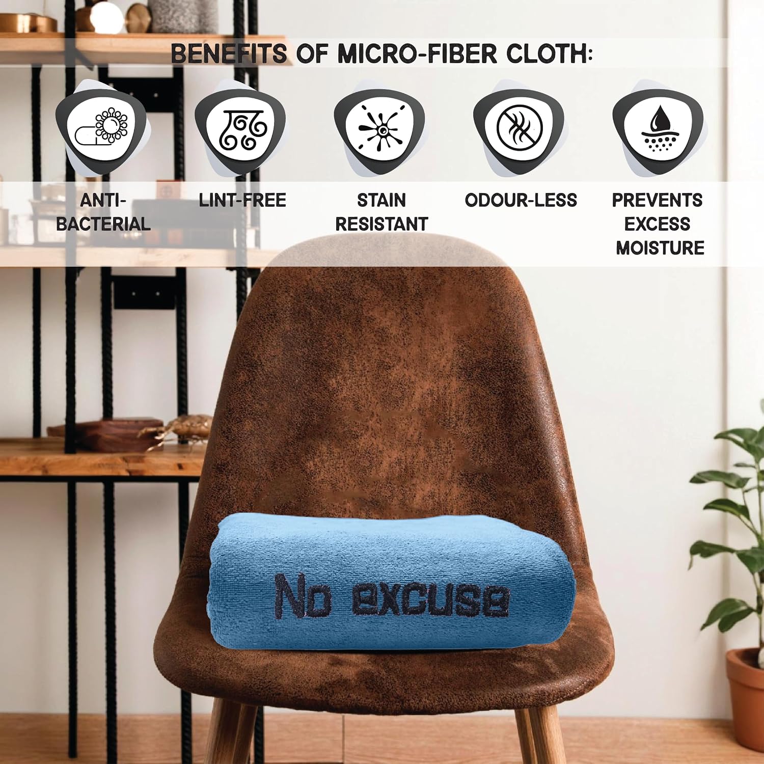 Housse Premium Soft Microfiber Embroidery Bath Towel 350 Gsm | Soft Absorbent Quick-Drying Sweat Towel (No Excuse - Dark Blue)