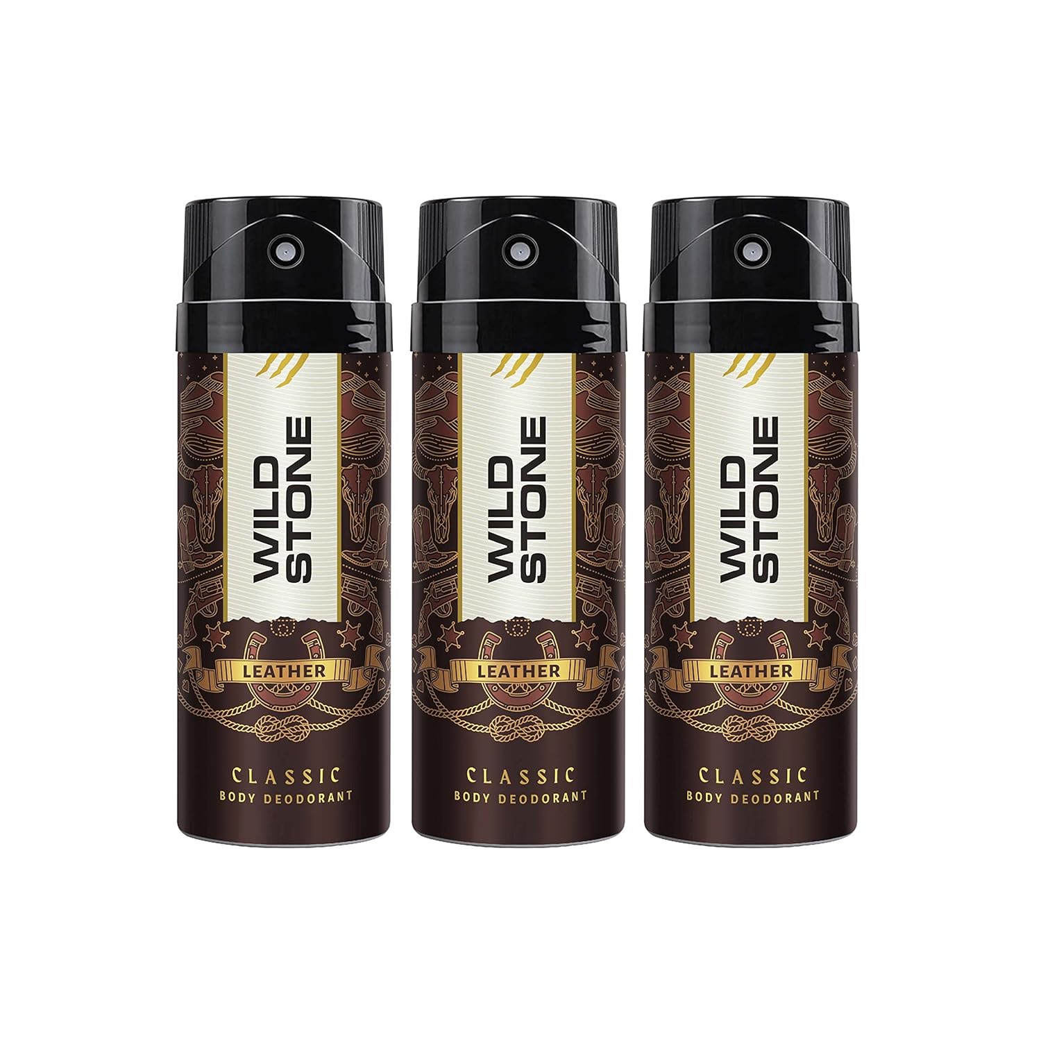 Wild Stone Classic Leather Deodorant Pack Of 3 Body Spray 675ml 22.8 Fl.oz. | Perfect Birthday Gift Set For Husband