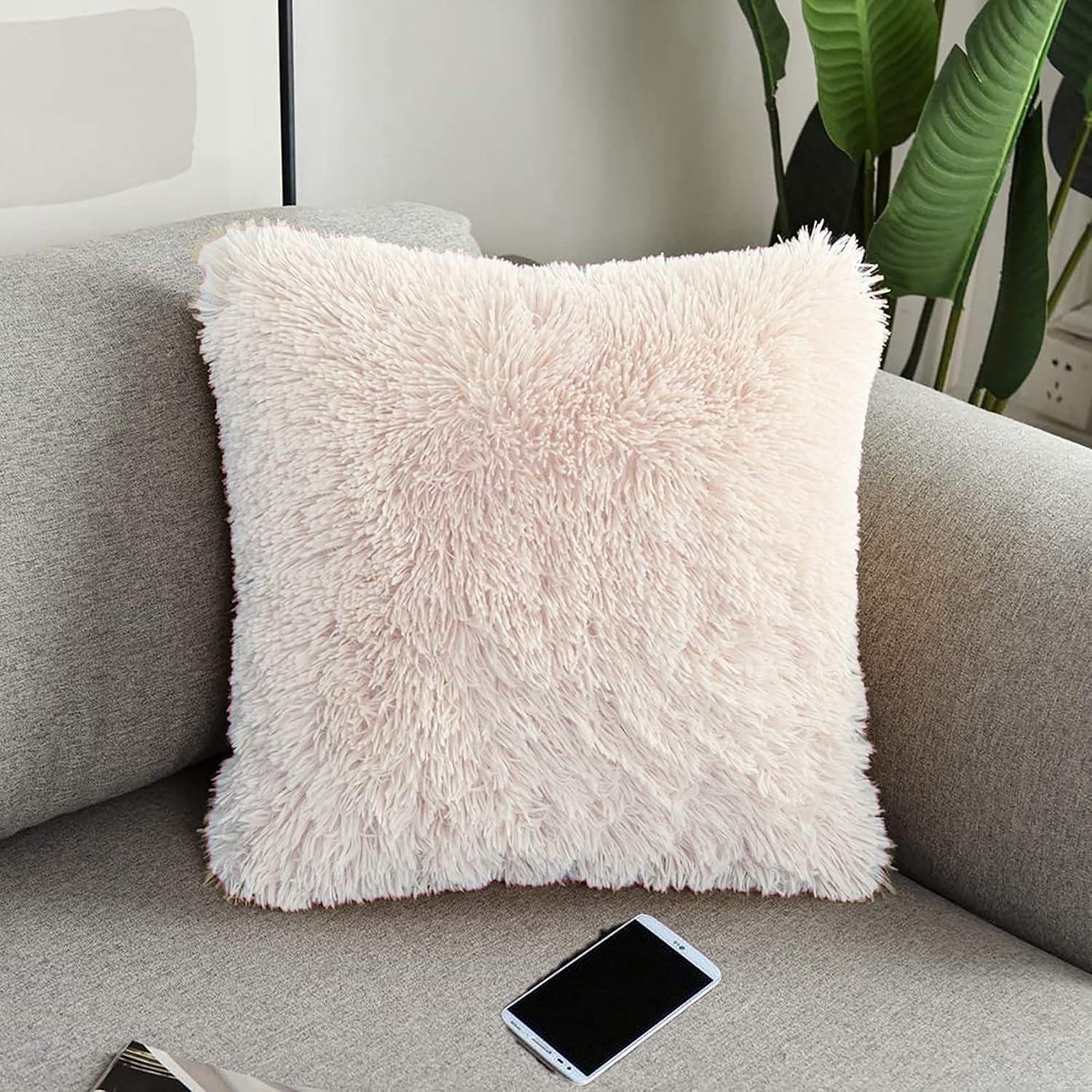 Small Fur Pillow, Cushions For Sofa - Red, Beige, White & Pink Pillow, Standard Size - 12x12 Inches | Soft Pillow, Washable, Easy To Clean - Pack Of 4 | Best Pillow - Model 3