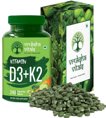 Vruksha Vitals Vit D3 & K2 100% Rda, For Adults & Kids - Plant Based Vitamin D3 600 Iu & Vitamin K2 As Mk7 55 Mcg | 240 Vegan Tablets, 250gm 0.5lbs