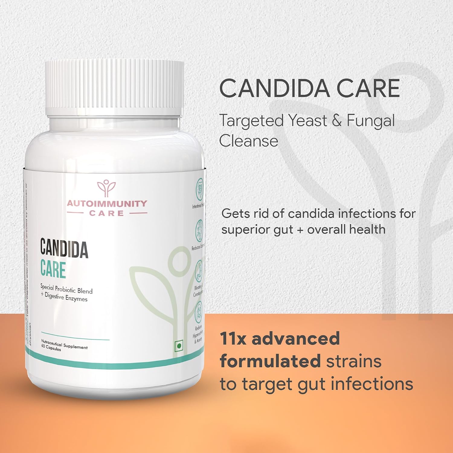Autoimmunity Care Candida Care Special Probiotic Blend + Digestive Enzymes | Fights Infections, Leaky Gut And Candida Defense | 60 Capsules, 100gm 0.2lbs