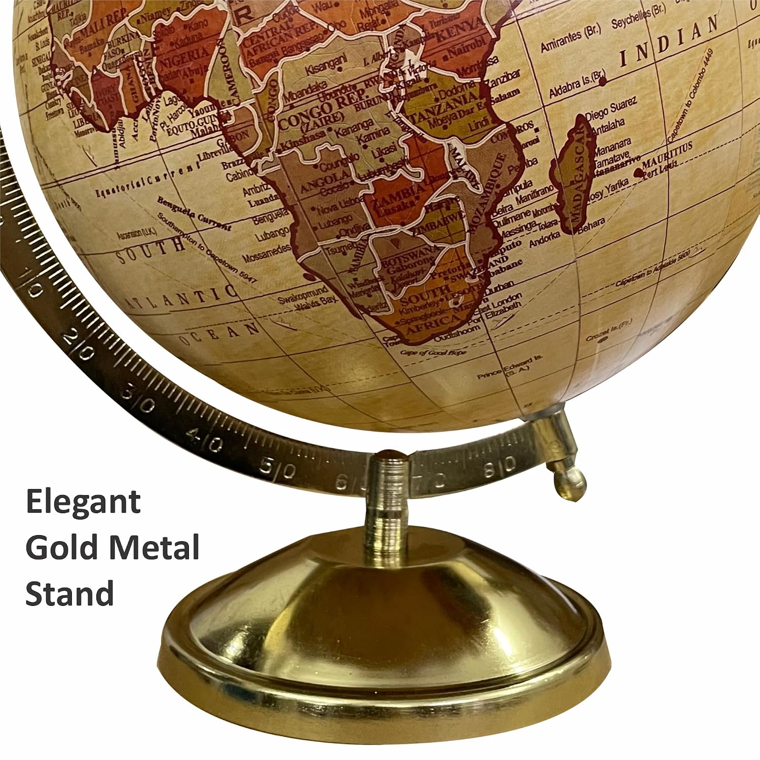 Rotating World Globe 8 Inch With Gold Metal Arc For Education & Learning For Kids & Students, Geography Lovers, Showpiece For Home Decor, Office Desk, Study Table, Gift, Pack Of 1