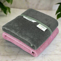 Heelium Bamboo Bath Towel 3x Softer & Quick Drying 400 Gsm Pack Of 2 (Grey & Peach)