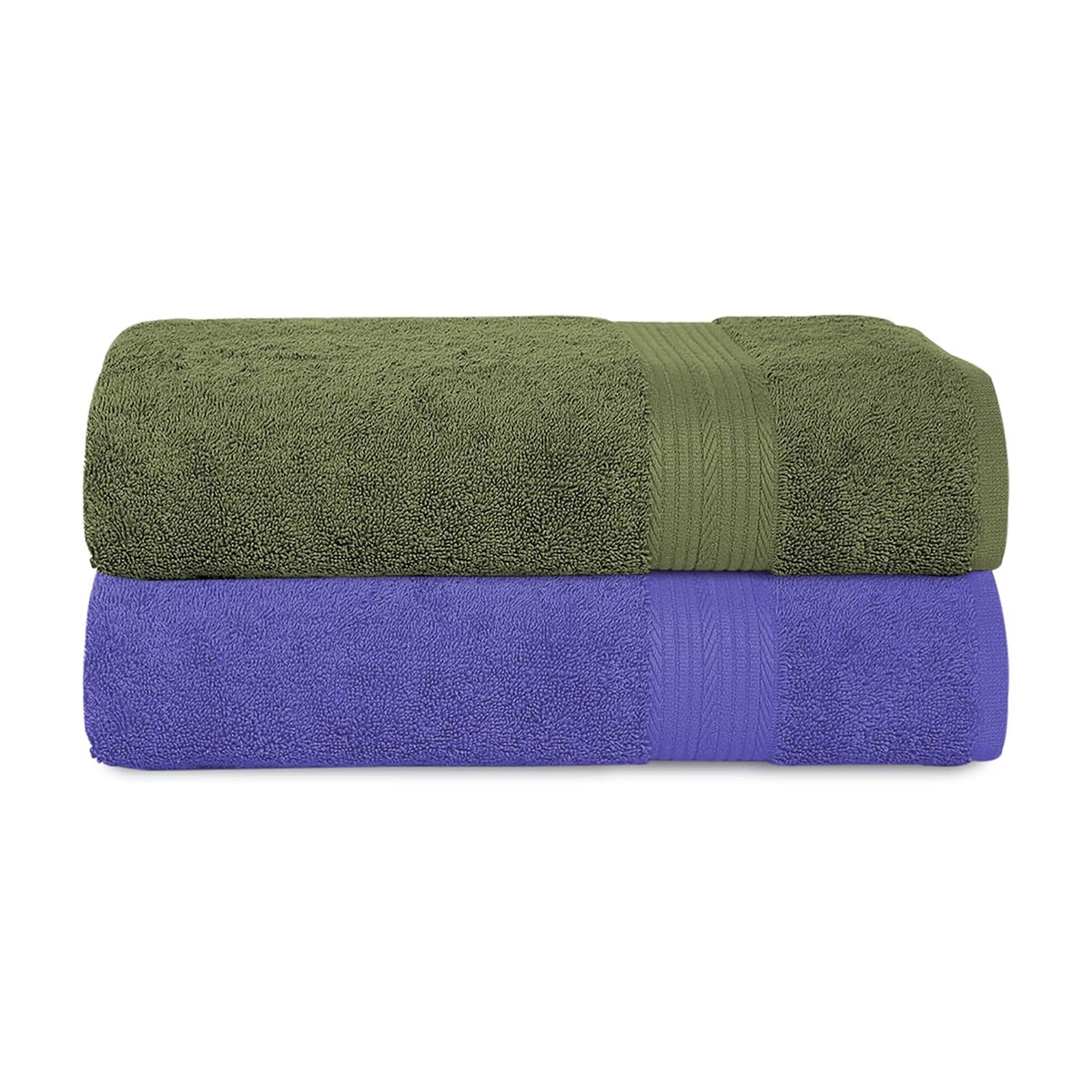 House Of Terry 100% Cotton Bath Towel 1000 Gsm | Quick Dry, Soft & Absorbent, Fade-Resistant, Skin-Friendly Large Size Towel (Olive Green & Lilac) - Pack Of 2