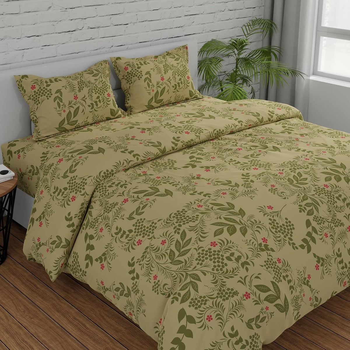 King Size For Double Bedsheet 2 Pillow Covers - 108 X 108 Inches, Green & Pink | Soft & Durable For Everyday Use - All Season Comfort