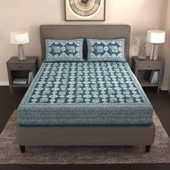 Printed Double Bedsheet For Queen Size With 2 Matching Pillow Cover | Size 90 X 100 Inches, Dark Green - Handloom Cotton Bedsheets For Double Bed | Soft & Smooth