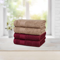Mytrident Soft Comfort Air Rich 100% Cotton Hand Towel 800 Gsm | Highly Absorbent Towels For Men & Women Hand Towel (Acorn & Wine Red) - 4 Pcs