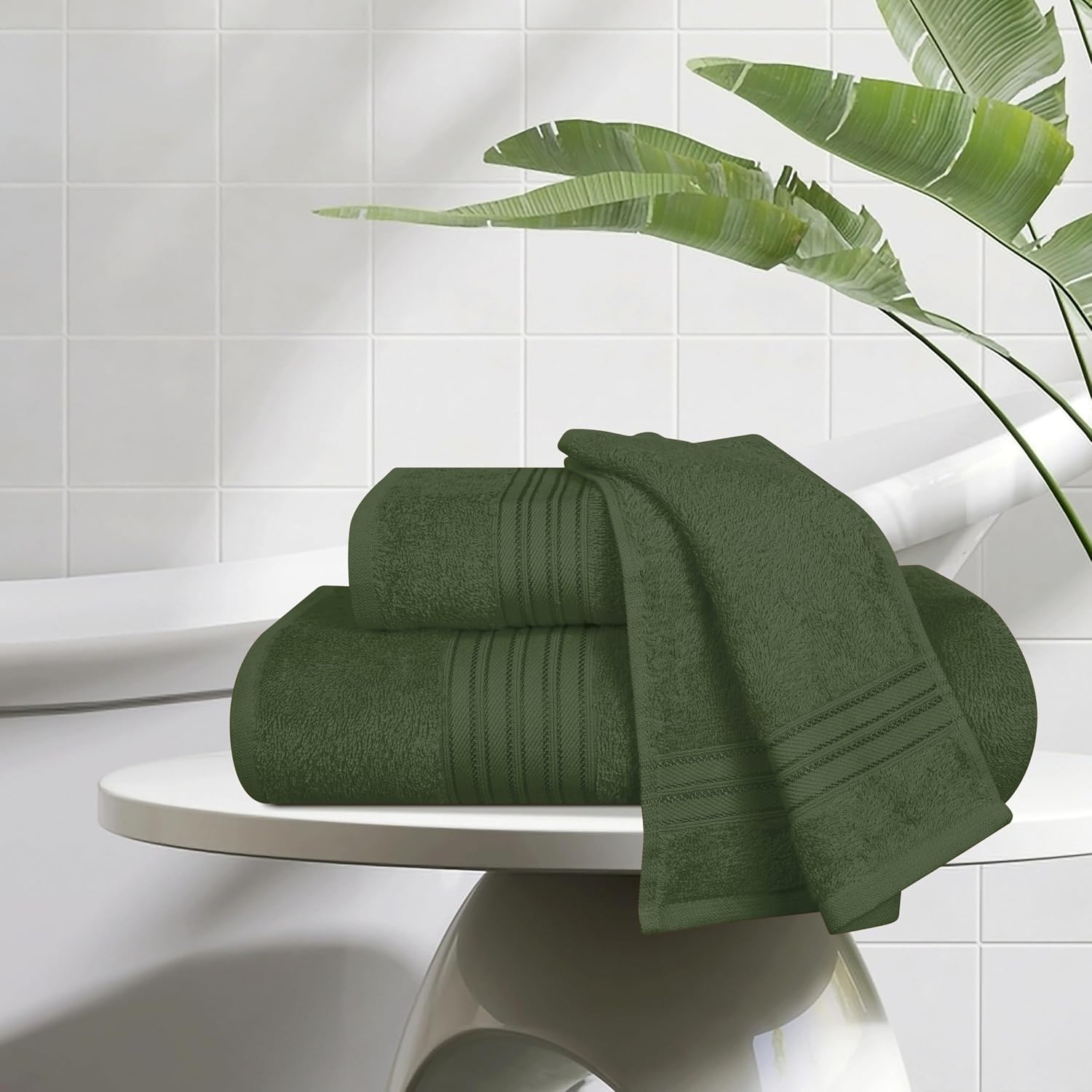 Boutiquo 100% Cotton Bath, Hand & Face Towel 900 Gsm | Eco-Friendly Towels For Men & Women, Ultra Soft & Highly Absorbent - Olive Green (Pack Of 3)