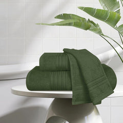 Boutiquo 100% Cotton Bath, Hand & Face Towel 900 Gsm | Eco-Friendly Towels For Men & Women, Ultra Soft & Highly Absorbent - Olive Green (Pack Of 3)