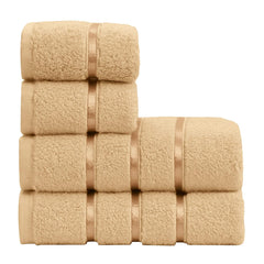 Spread Spain Roman 100% Cotton Bath Towel 600gsm | Super Absorption Quick Dry Large & Small Towel Set - Gold (Set Of 4)