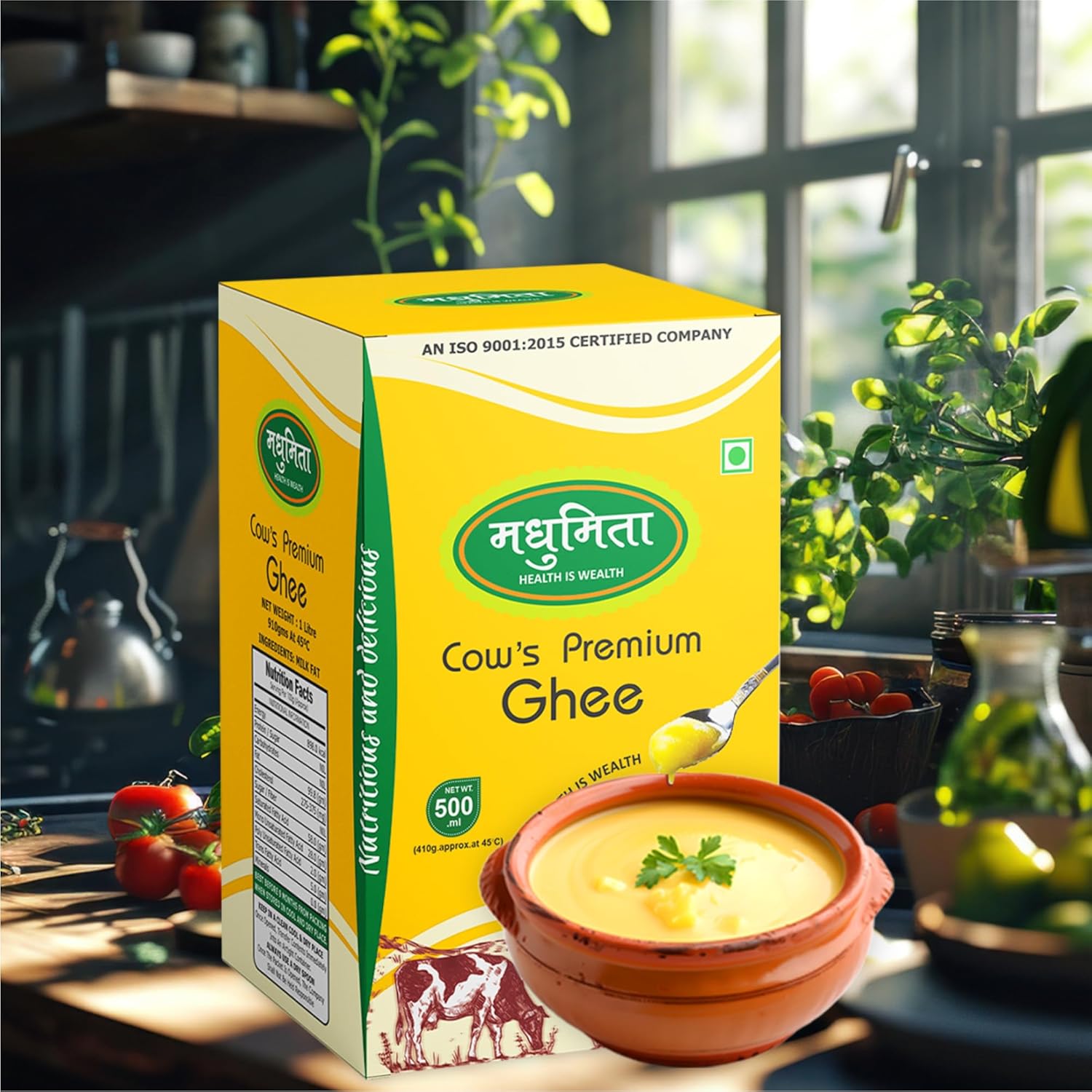 100% Natural Pure Cow Desi Ghee By Madhumita | Curd-Churned Bilona Method Healthy Nutrients Desi Cow Ghee For Taste | (1 Litre) 33.8 Ounce | Box Pack