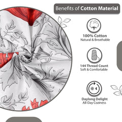 Cotton Double Bedsheet With 2 Pillow Covers - 87 X 100 Inches, Grey & Red | Smooth & Comfortable For Daily Use - All Weather Coziness & Bedroom Style
