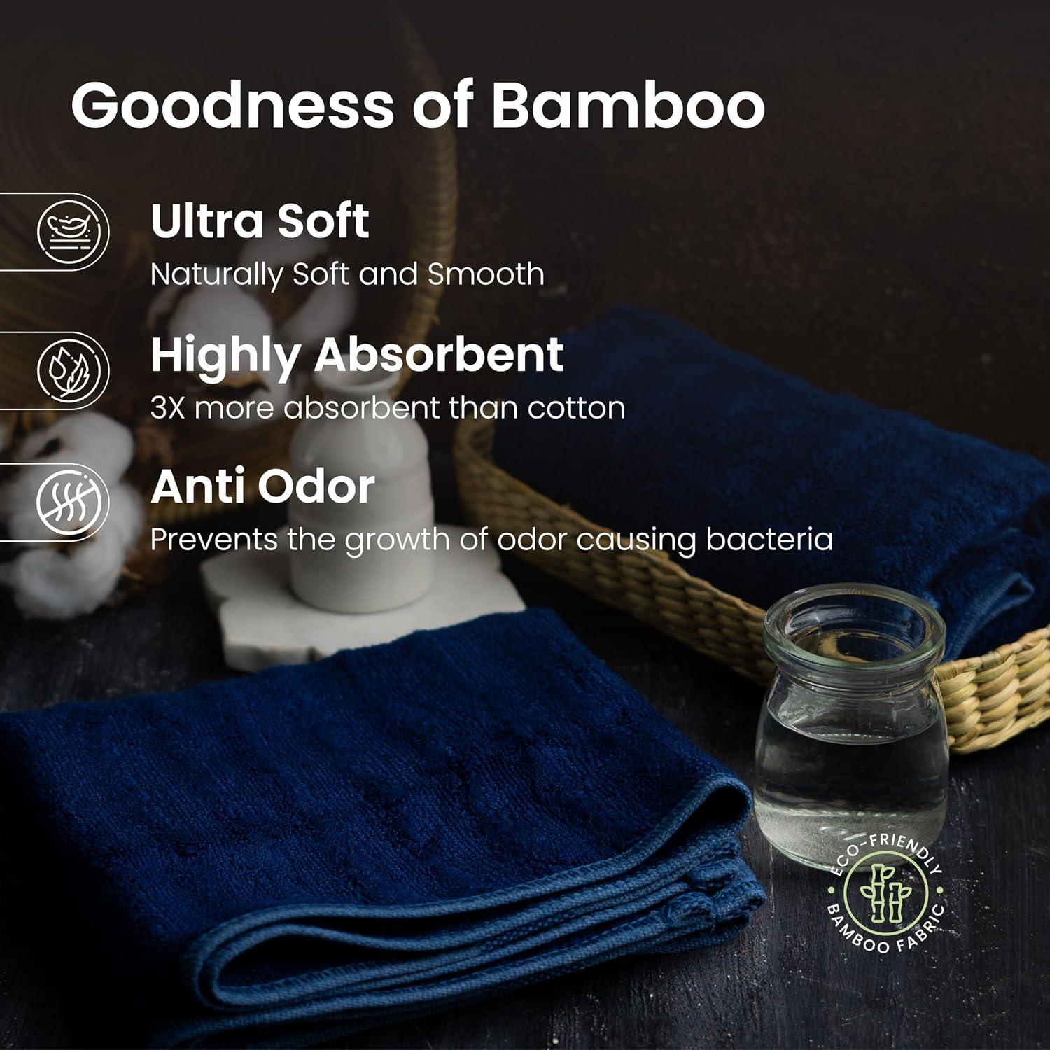 Mush 100% Bamboo Hand Towel 1200 Gsm | Ultra Soft, Absorbent, Quick Dry Towels For Facewash, Gym, Pool, Sports, & Travel - Navy Blue (Pack Of 6)