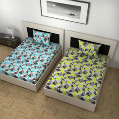 Combo 2 Single Bedsheet With 2 Pillow Cover - 57 X 87 Inches, Multicolor | 144 Thread Count Lightweight, Soft, Skin Friendly - Durable Bedsheets For Everyday Comfort