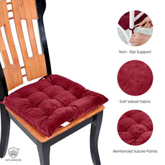 Square Chair Pads Cushion, For Comfortable Sitting, Maroon Color - 40 X 40 Cm | Seat Cushions With Ties For Sitting, Pooja, Dining & Office Table | Furniture Cushion, Washable - Pack Of 1