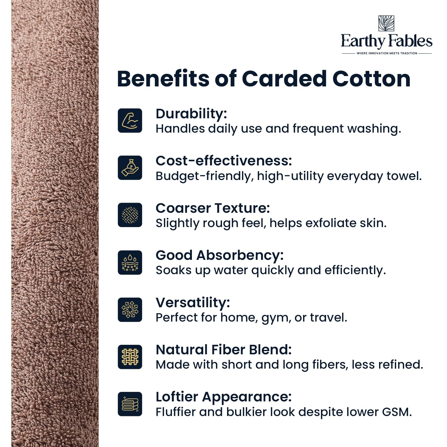 Earthy Fables Airlux Bath Towel 500 Gsm | Pure Carded Cotton, Soft, Absorbent, Quick Dry & Skin-Friendly Towel (Mocha)