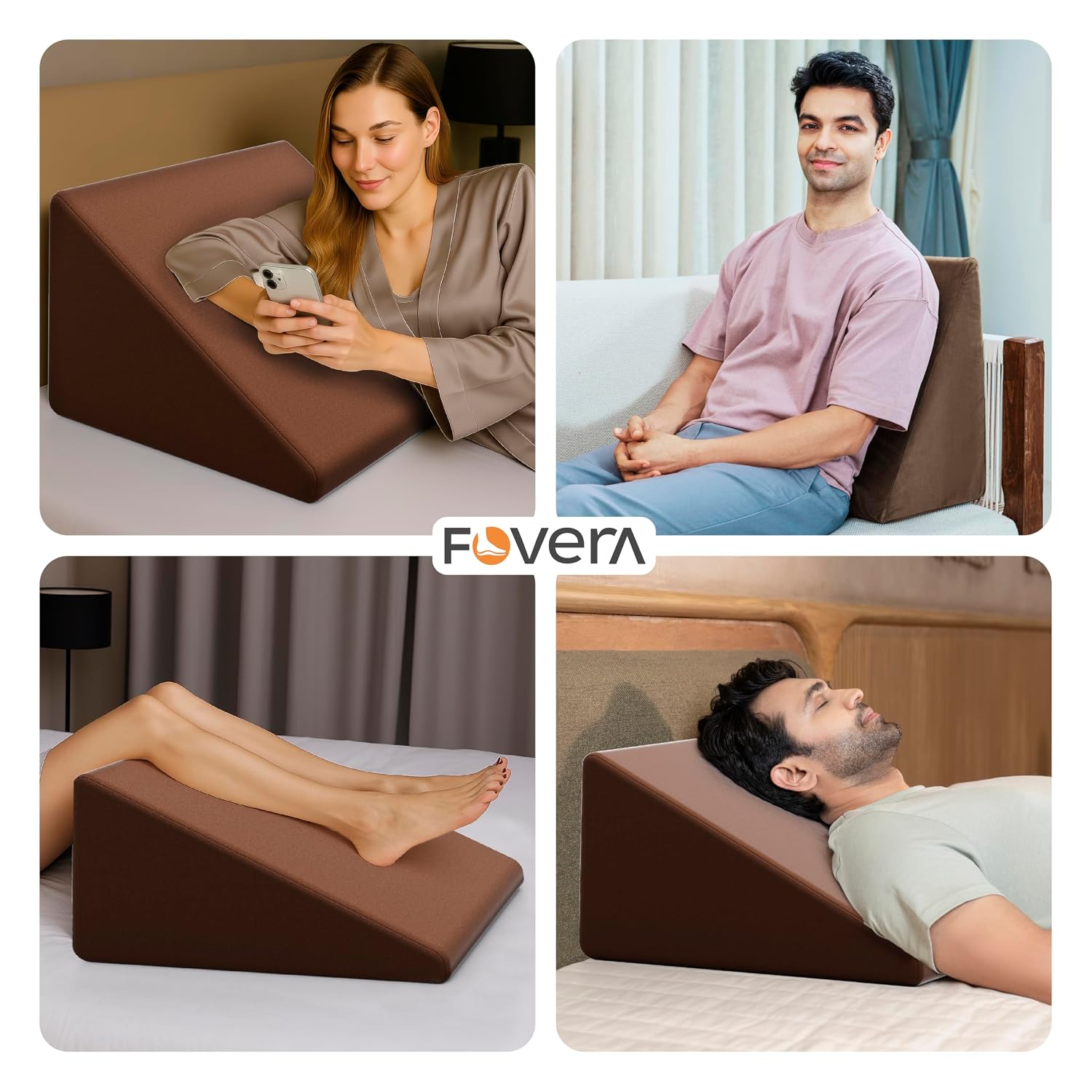 Wedge Pillows, Orthopedic Memory Foam Back Support For Bed, Brown, Medium Size - 18 L X 17.5 W X 11 H Inch | Wedge Cushion, For Acid Reflux, Snoring, Leg Elevation, Removable Cover