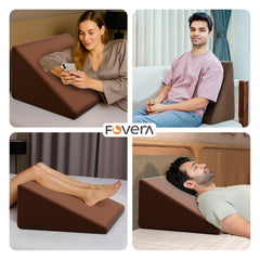 Wedge Pillows, Orthopedic Memory Foam Back Support For Bed, Brown, Medium Size - 18 L X 17.5 W X 11 H Inch | Wedge Cushion, For Acid Reflux, Snoring, Leg Elevation, Removable Cover