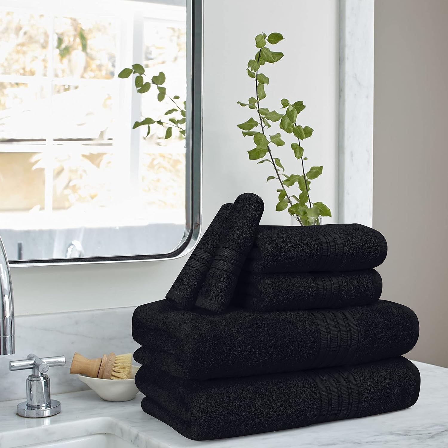 Boutiquo 100% Cotton 2 Bath, 2 Hand & 2 Face Towels 1800 Gsm | Eco-Friendly Towels For Men & Women Ultra Soft & Highly Absorbent - Black (Set Of 6)