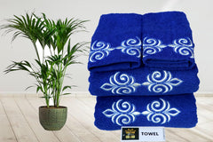 Comfigifts 100% Cotton 2 Bath & 2 Hand Towels 1400 Gsm | Soft, Absorbent, Lightweight Towels With Computerized Embroidery (Royal Blue D1)